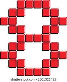Nummer 8, 8, 8 Bit Pixel Style, Retro Old Game Font, Vintage Typografie