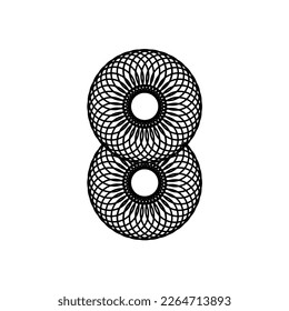 Number 8, eight. Black and white design. Vector illustration.