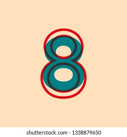 number 8 eight in blue and red color with retro style