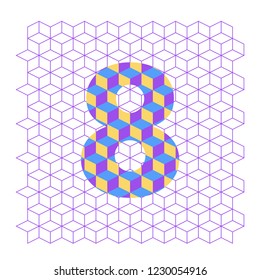 number 8 eight built with modules that form a texture, childish decoration editable vector