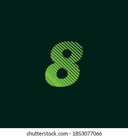number 8 (eight), green texture with sloping lines, speed and movement