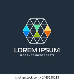 Number 8 eight and hexagon logo design, with colorful triangle pixel , technology digital concept - Vector
