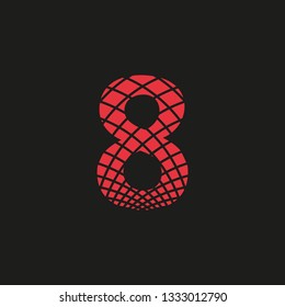 number 8 (eight) icon with mesh look in red color with black background retro editable vector