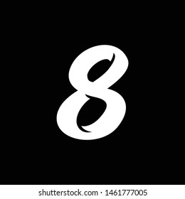 number 8, eight logo design, custom hand lettering, white on black background