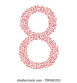 Number 8, eight. Made Of Red Hearts
