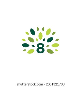 number 8 eight tree leaf nature mark green logo vector icon illustration