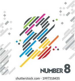 number 8 (eight) with unique designs of color stripes