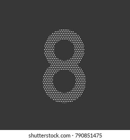 number 8 eight from white dots on a black background
