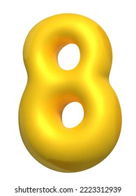 Number 8. Eight Number yellow cartoon 3d design Isolated on white background. vector
