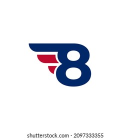 Number 8 with Fast Wings Logo Design Element on White background Vector Illustration