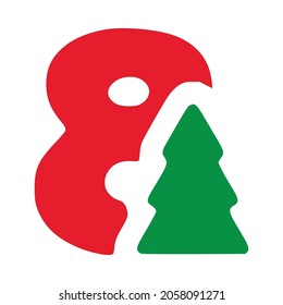 Number 8 with fir vector clip art, Christmas lettering isolated on white background