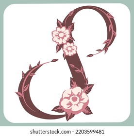 Número 8. Tipo de letra Flolal. Ilustración vectorial.