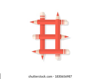 Number 8 font made of pencils. Vector design element for logo, banner, posters, card, labels etc. 