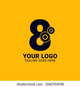 number 8 with gear for technology and mechanical vector logo design