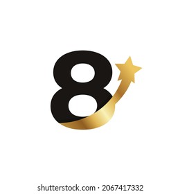 Number 8 Golden Star Logo Icon Symbol Template Element