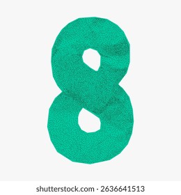 Number 8 in green collage style with gritty paper texture. Crumpled colorful surface, jagged edge design, happy and bold ransom sticker effect.