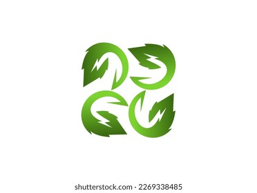 Number 8 with green leaf ecology nature element vector icon design template.
