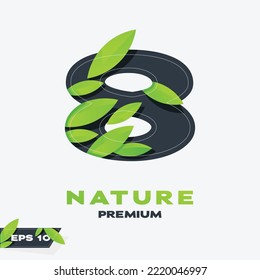 Número 8 con diseño vectorial de logotipo de hoja verde, Perfecto para spa, belleza, etc