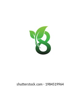 Number 8 with green leafs icon logo design template illustration vector