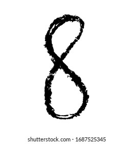 The number 8. Grunge ink alphabet, isolated on white background. Hand drawn with ink. Vector illustration.