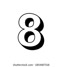 Number 8 hand-drawn font alphabet. Vector illustration of Arabic numerals number 8. Hand-drawn black and white number 8 typographic symbol. Can be used as a logo, icon