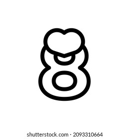 Number 8 with Heart Love in Line Style Logo Design Template Element