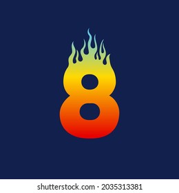 Number 8 icon with fire flames in a vibrant gradient color. Numeric logo burning with fast flame effect.