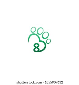 Number 8 icon on paw prints logo design
