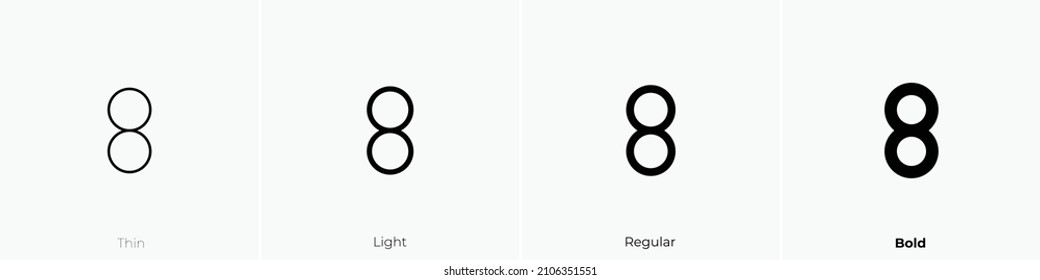number 8 icon. Thin, Light Regular And Bold style design isolated on white background