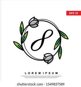 number 8 inside floral frame logo. modern icon, template design