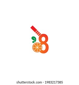 Number 8 with juice orange icon logo design template illustration