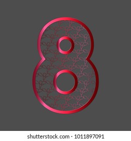 Number 8 for laser cutting. Numeral character eight. Decor font for paper or die cut. Numeric date template. Vector illustration