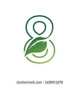 Number 8 with leaf concept logo or symbol template design