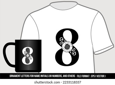 Number 8. Letters Or Ornament Numbers, For Initials On T-Shirts, Mugs, Stickers, Key Chains, And Others.
