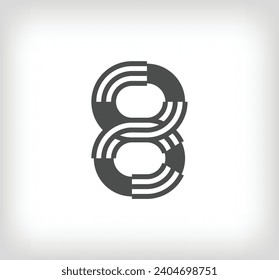 Number 8 linear modern logo. The letter is in the form of stripes. Alphabet number character and linear abstract design. logo, corporate identity, application, creative poster and more.
