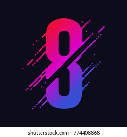 Number 8 with liquid splash and drops, abstract colorful digits, ink mathematic symbol, stylized numeral, dynamic paint trail font. Vector