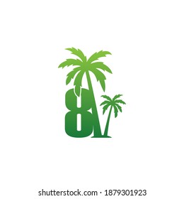 Icono del logotipo del número 8 e ilustración vectorial del icono del árbol de coco