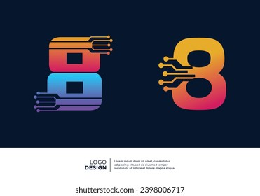 Number 8 logo design collection. Abstract symbol for digital technology.