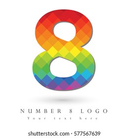 Number 8 Logo Design Concept in Rainbow Mosaic Pattern Fill and White Background