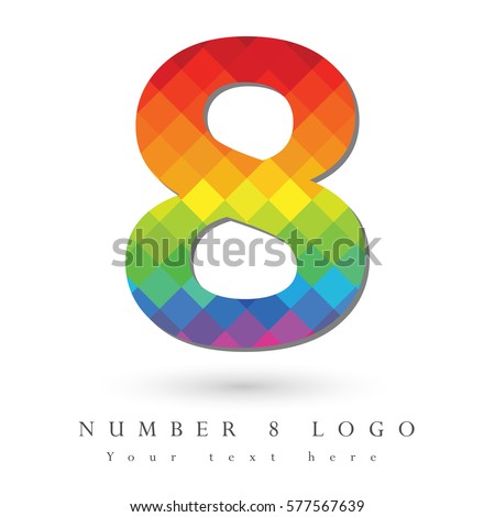Number 8 Logo Design Concept in Rainbow Mosaic Pattern Fill and White Background