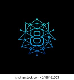Number 8 Logo Design Template. Technology Digital logo . negative space, line, chip, concept. network icon, connect concept - Vector
