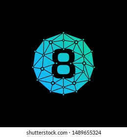Number 8 Logo Design Template. Technology Digital logo . negative space, line, chip, concept. network icon, connect concept - Vector