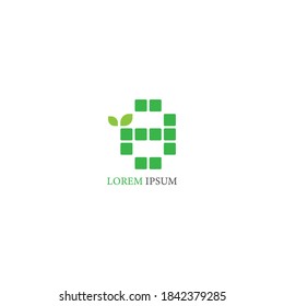 Number 8  logo icon with leafs on squares design vector