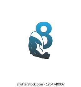 Number 8 logo icon with muscle arm design vector illustration