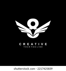 number 8 logo template design with wings. 8 creative logo with wings. modern logotype symbol. wing logo. vector symbol of freedom. flying icon