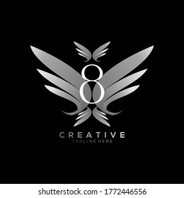 Number 8 Luxury White Wing Logo Template