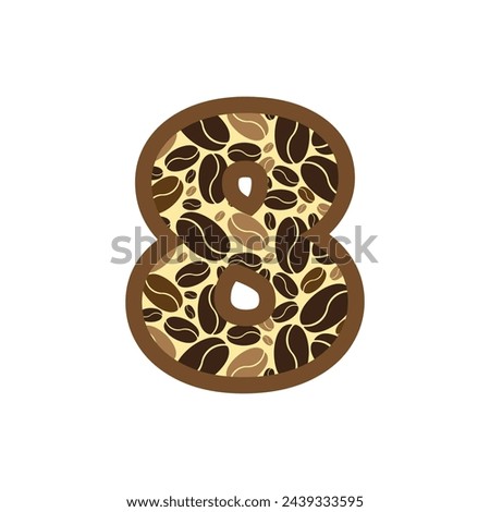 Number 8 made of coffee beans vector set, logo eight cofee beans