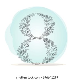 Number 8. Made from leaves and grass, vector