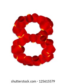 Number 8 made from red rose petals, vector illustration