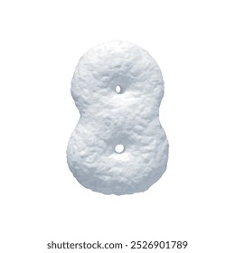 Number 8 made of snow realistic 3d design isolated on background. Eight sign made from snowy white texture. Vector illustration